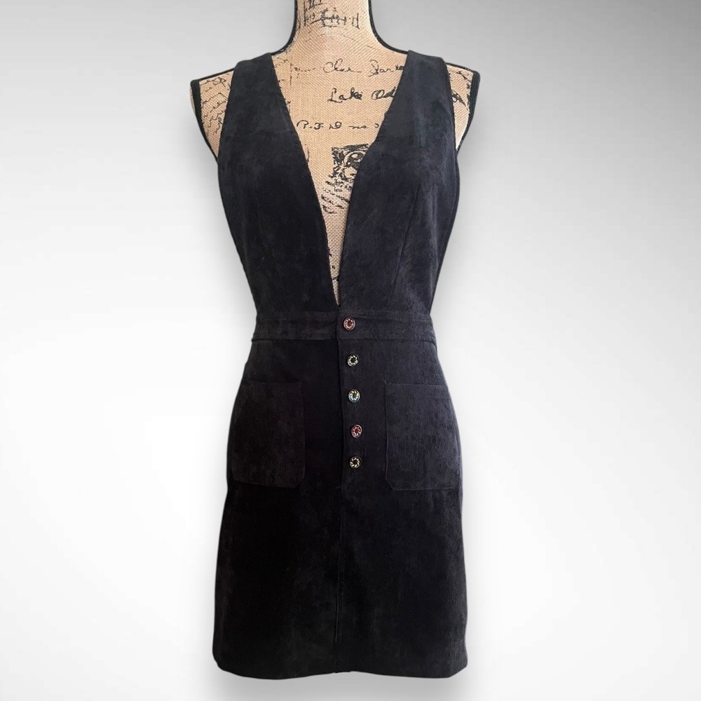 LOVERICHE Black Corduroy Mini Jumper With Decorative Buttons Size‎ Small | EUC